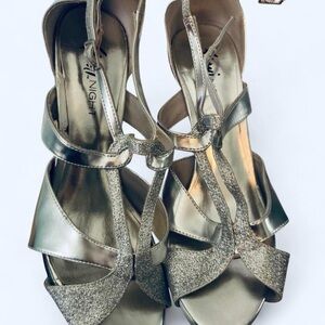 Glamorous silver open toe high heels with a touch of glitter Fioni Night 8 1/2
